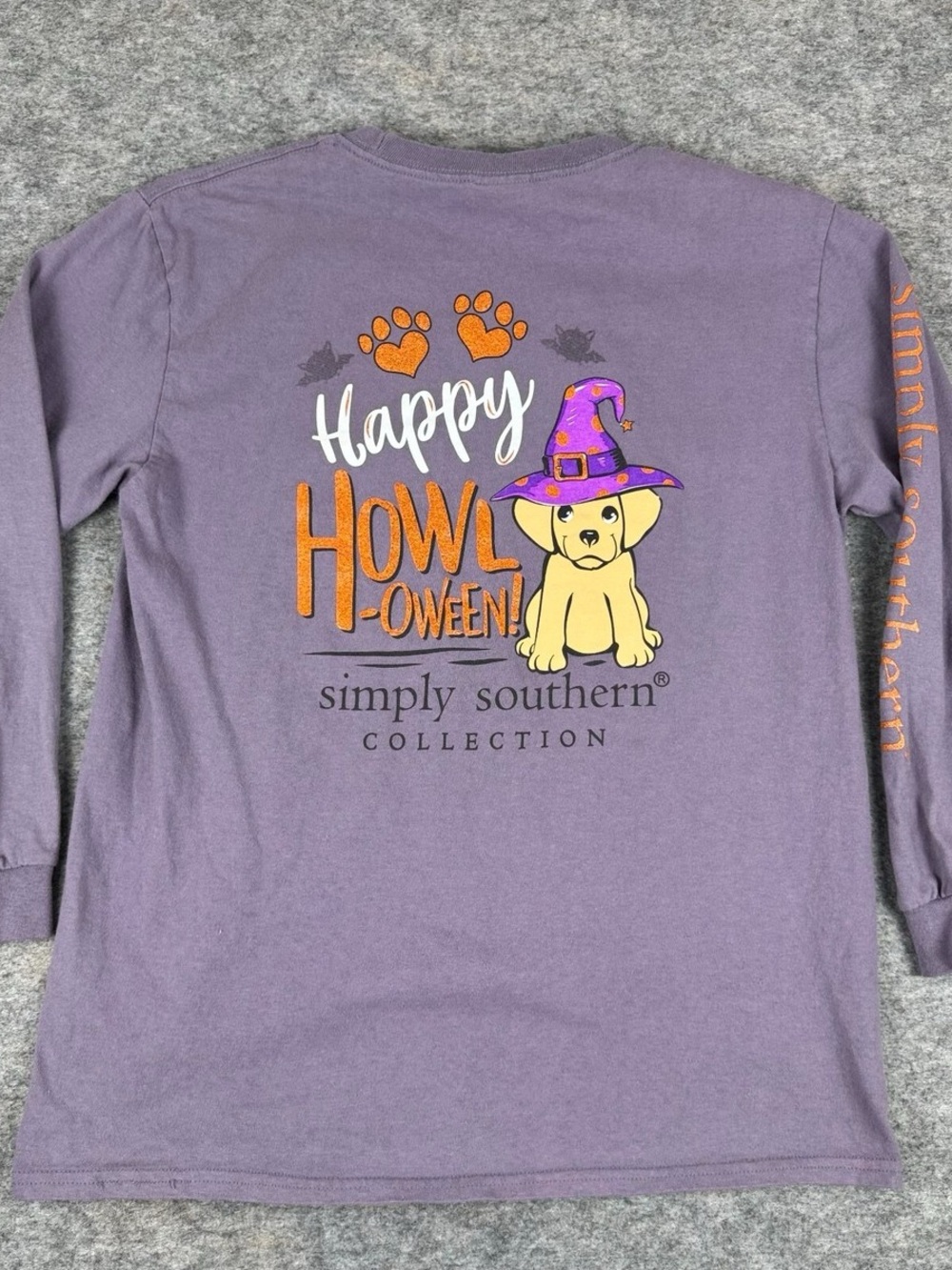 Simply Southern Kids' Large Purple 'Happy Howl-oween' Long Sleeve Halloween Tee